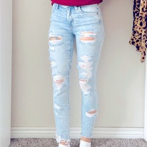 American Eagle next level stretch distressed denim blue jeans size 00 regular